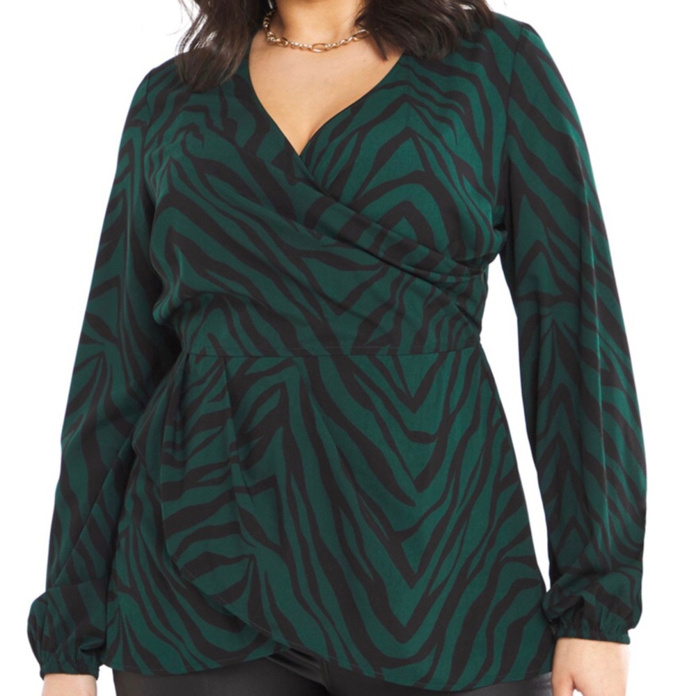 Simply Be green zebra wrap front blouse sz 26